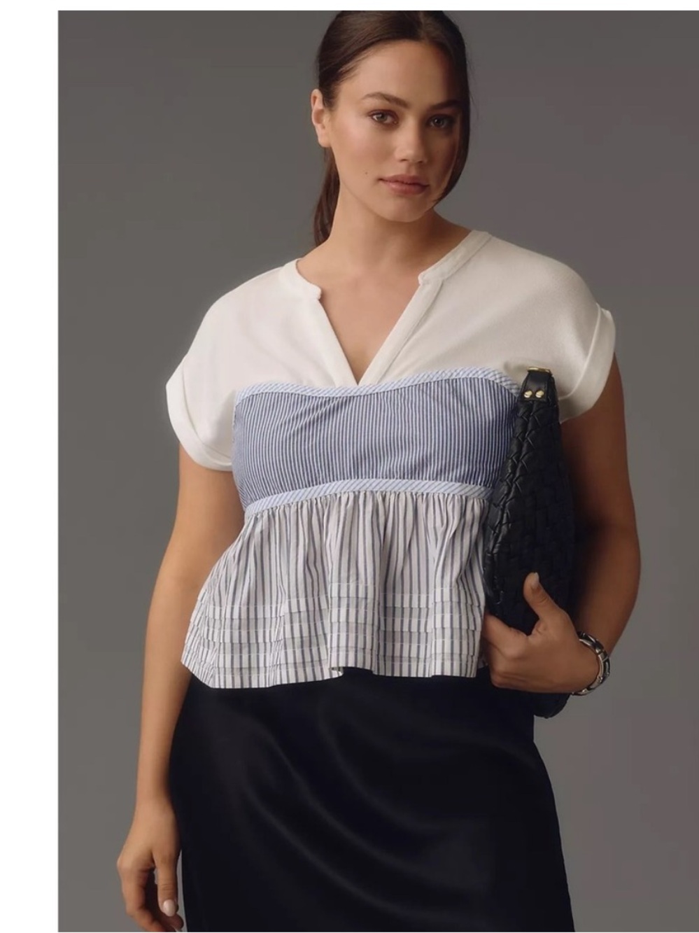 Pilcro Mixed Stripe Babydoll Crop top